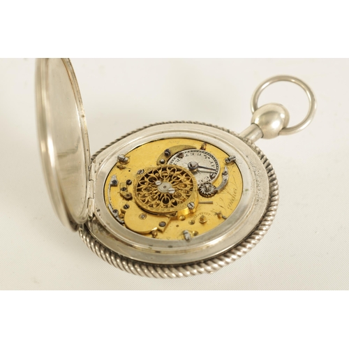 275 - A 19TH CENTURY FRENCH SILVER CASED REPEATING POCKET WATCH BY VAUCHER with engraved and rope twist ca... 