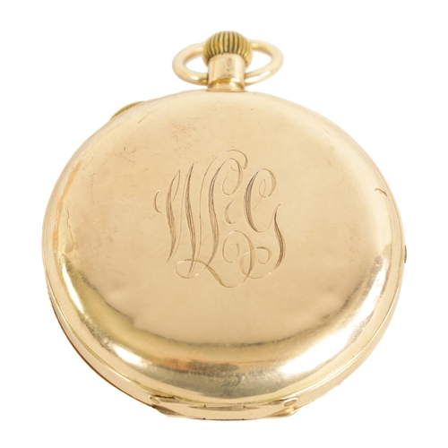 276 - A 9CT GOLD FULL HUNTER REPEATING CHRONOGRAPH POCKET WATCH the case with initialled spring loaded cov... 