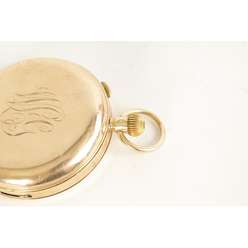 276 - A 9CT GOLD FULL HUNTER REPEATING CHRONOGRAPH POCKET WATCH the case with initialled spring loaded cov... 