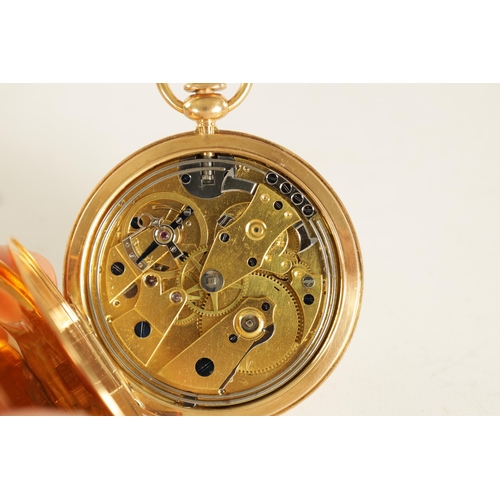 277 - AN EARLY 19TH CENTURY 18CT GOLD QUARTER REPEATING SAVONETTE CASED POCKET WATCH the slim engine turne... 