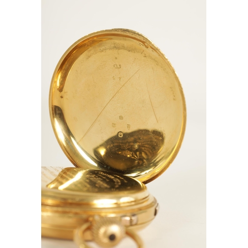 278 - KARL ZIMMERMAN, LIVERPOOL. A LATE 19TH CENTURY 18CT GOLD HUNTER POCKET WATCH with engraved spring lo... 