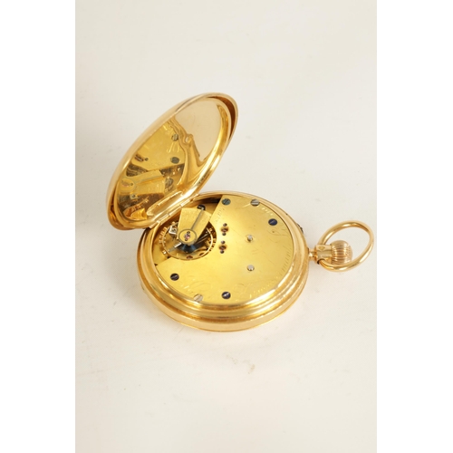 278 - KARL ZIMMERMAN, LIVERPOOL. A LATE 19TH CENTURY 18CT GOLD HUNTER POCKET WATCH with engraved spring lo... 