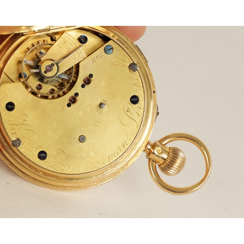 278 - KARL ZIMMERMAN, LIVERPOOL. A LATE 19TH CENTURY 18CT GOLD HUNTER POCKET WATCH with engraved spring lo... 