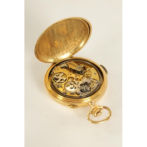 279 - A LATE 19TH CENTURY 18CT GOLD HUNTER CHRONOGRAPH QUARTER REPEATING POCKET WATCH the case with stop/s... 