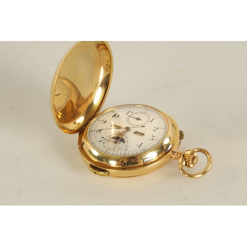 279 - A LATE 19TH CENTURY 18CT GOLD HUNTER CHRONOGRAPH QUARTER REPEATING POCKET WATCH the case with stop/s... 