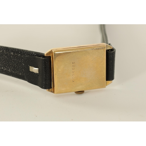 281 - A 1930's GENTLEMAN’S 9CT GOLD WRISTWATCH the rectangular case with bevelled edge enclosing an engine... 