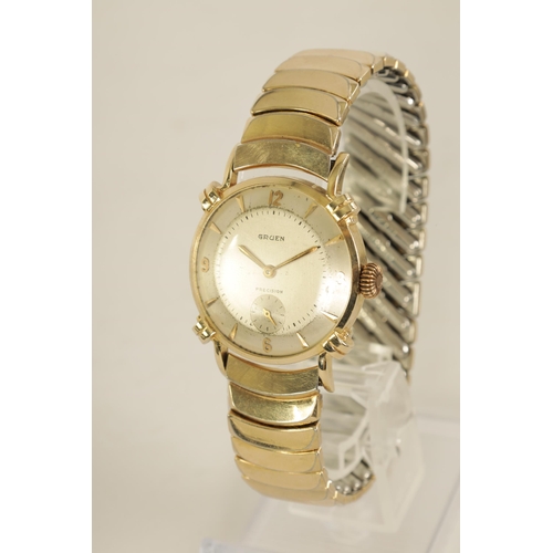 284 - A GENTLEMAN’S 14CT GOLD GRUEN PRECISION WRISTWATCH on a gold plated bracelet, the case with stylish ... 