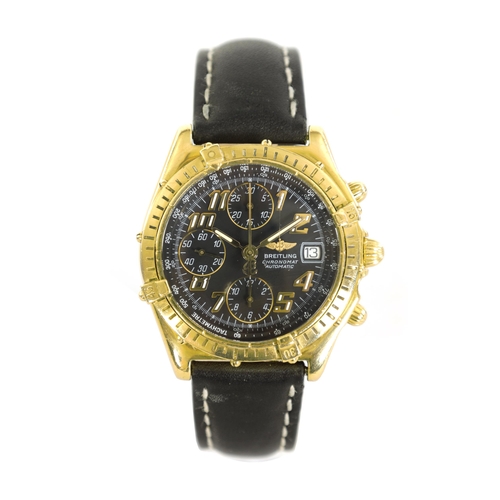 287 - A GENTLEMAN’S 18CT GOLD BREITLING CHRONOMAT WRISTWATCH on dark blue leather Breitling strap, the hea... 