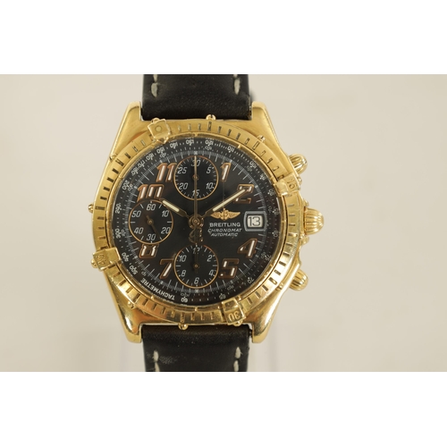 287 - A GENTLEMAN’S 18CT GOLD BREITLING CHRONOMAT WRISTWATCH on dark blue leather Breitling strap, the hea... 