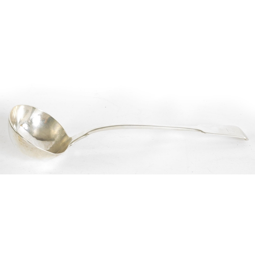 290 - A VICTORIAN SILVER SOUP LADLE with engraved crest, total weight 266g - George William Adams, London.... 