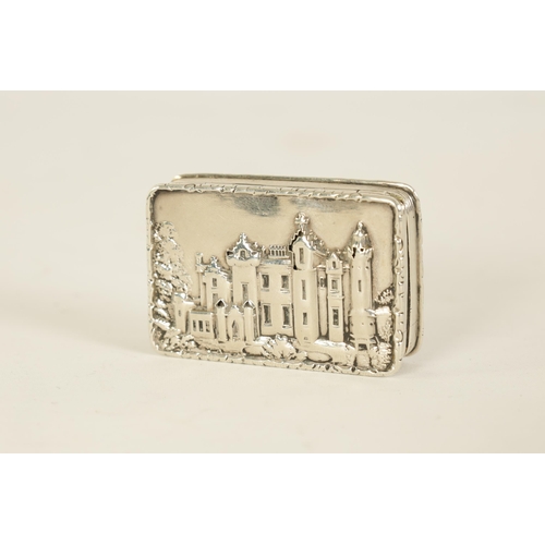 315 - AN EARLY VICTORIAN NATHANIAL MILLS CASTLE-TOP SILVER VINAIGRETTE the lid depicting Sir Walter Scott'... 