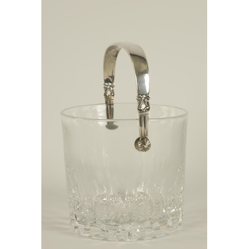 316 - A GEORGE JENSEN SILVER MOUNTED HEAVY CRYSTAL CUT GLASS ICE PAIL with silver folding ribbed and pierc... 