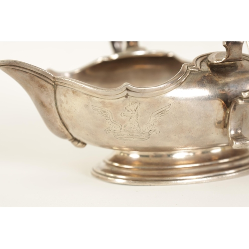 329 - AN IMPORTANT AND RARE PAIR OF GEORGE I CAST SILVER DOUBLE LIPPED SAUCE BOATS BY PIERRE PLATEL DATED ... 