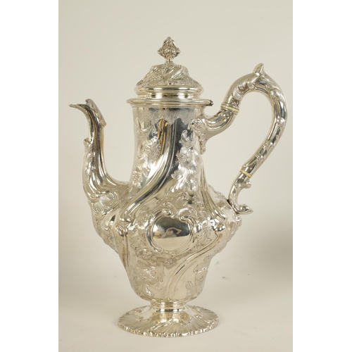 332 - A FINE MID 19TH CENTURY SCOTTISH SILVER THREE PIECE TEA SERVICE WITH MATCHING SILVER COFFEE POT of e... 