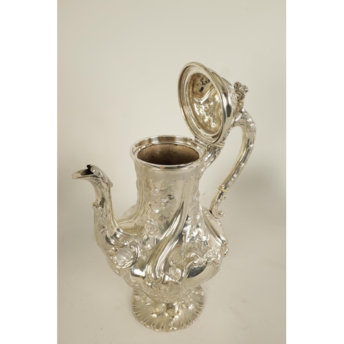 332 - A FINE MID 19TH CENTURY SCOTTISH SILVER THREE PIECE TEA SERVICE WITH MATCHING SILVER COFFEE POT of e... 