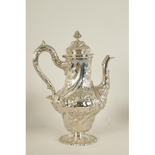 332 - A FINE MID 19TH CENTURY SCOTTISH SILVER THREE PIECE TEA SERVICE WITH MATCHING SILVER COFFEE POT of e... 