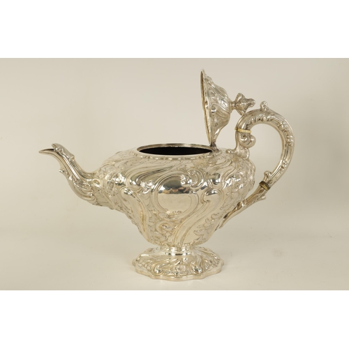 332 - A FINE MID 19TH CENTURY SCOTTISH SILVER THREE PIECE TEA SERVICE WITH MATCHING SILVER COFFEE POT of e... 