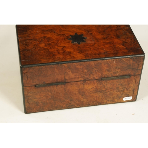 333 - A LATE GEORGIAN FIGURED WALNUT TRIPLE SILVER MOUNTED CUT GLASS FITTED TEA CHEST the fitted and red v... 