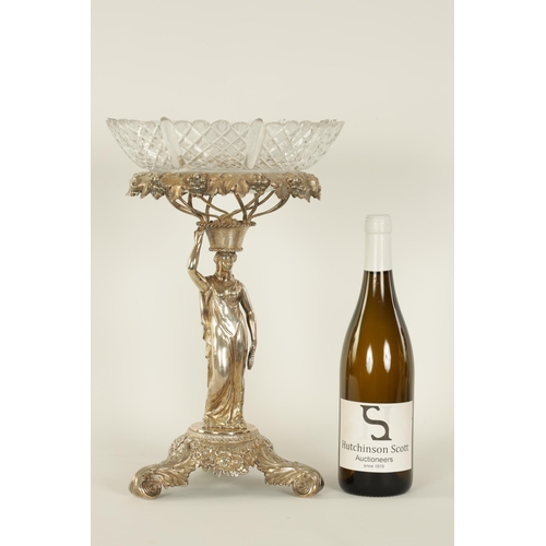 338 - A FINE REGENCY FIGURAL SILVER CENTREPIECE with original hob-nail cut glass bowl; the silver stand wi... 