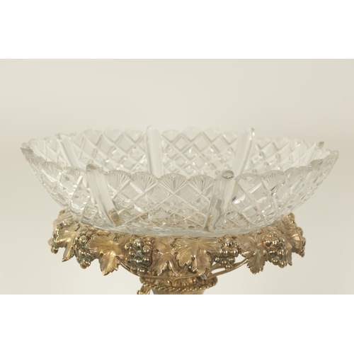 338 - A FINE REGENCY FIGURAL SILVER CENTREPIECE with original hob-nail cut glass bowl; the silver stand wi... 