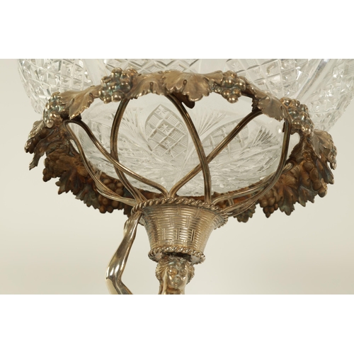 338 - A FINE REGENCY FIGURAL SILVER CENTREPIECE with original hob-nail cut glass bowl; the silver stand wi... 