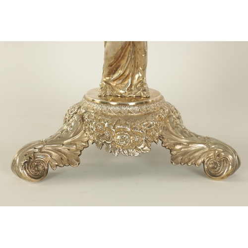 338 - A FINE REGENCY FIGURAL SILVER CENTREPIECE with original hob-nail cut glass bowl; the silver stand wi... 