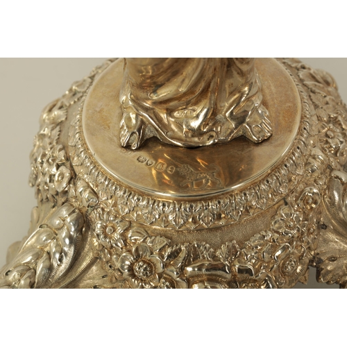 338 - A FINE REGENCY FIGURAL SILVER CENTREPIECE with original hob-nail cut glass bowl; the silver stand wi... 