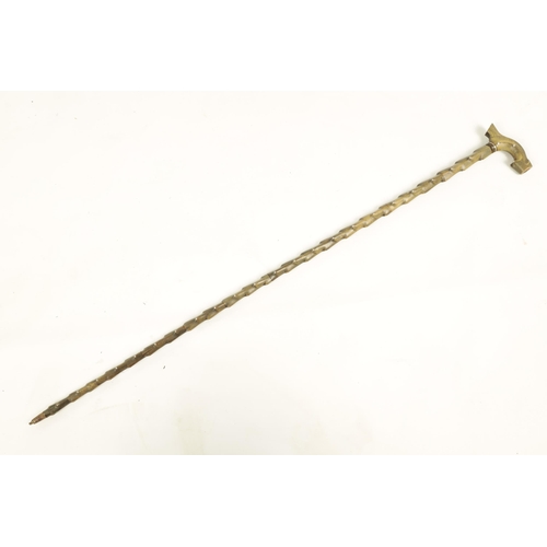 349 - A 19TH CENTURY SEGMENTED HORN WALKING STICK with silver studded decoration (89cm overall )