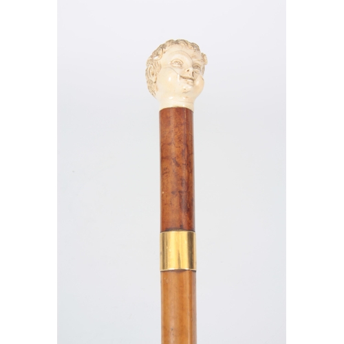 358 - A 19TH CENTURY MALACCA WALKING STICK BY JONATHAN HOWELL with finely carved ivory Roman-style head ha... 