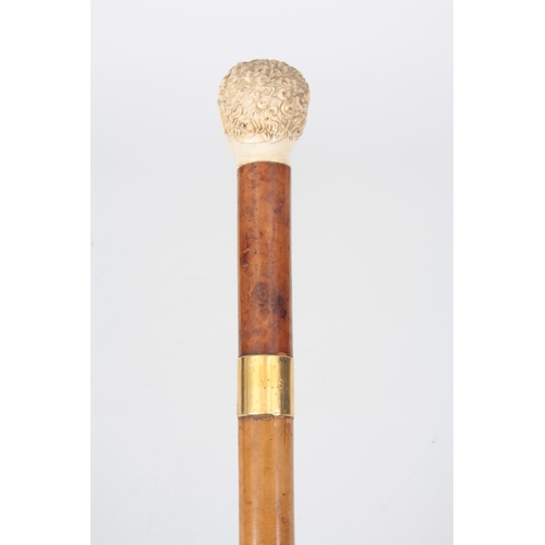 358 - A 19TH CENTURY MALACCA WALKING STICK BY JONATHAN HOWELL with finely carved ivory Roman-style head ha... 