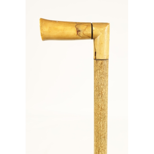 370 - A GOOD 19TH CENTURY WHALE BONE AND MARINE IVORY WALKING STICK with inset gold metal love heart to th... 