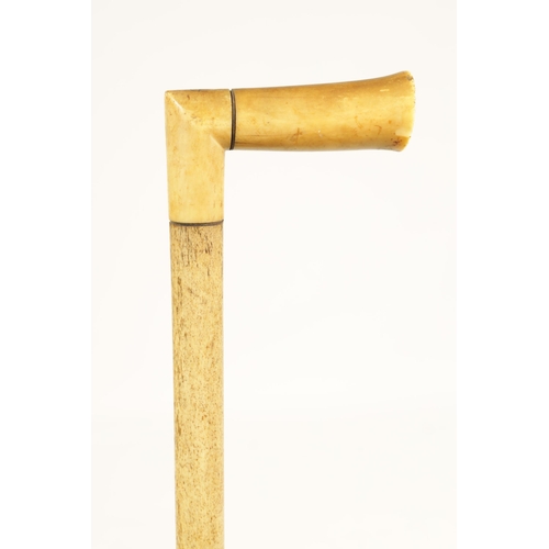 370 - A GOOD 19TH CENTURY WHALE BONE AND MARINE IVORY WALKING STICK with inset gold metal love heart to th... 