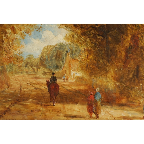 374 - WILLIAM JOSEPH JULIUS CAESAR BOND 1833-1926 - OIL ON PANEL. Country cottage and figures on a lane sc... 