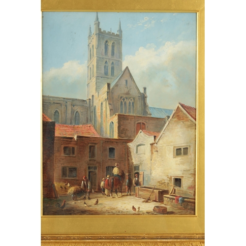 382 - LATE 19TH CENTURY OIL ON BOARD Church view at Bristol, signed in pencil on reverse Joseph Lane?, Lon... 