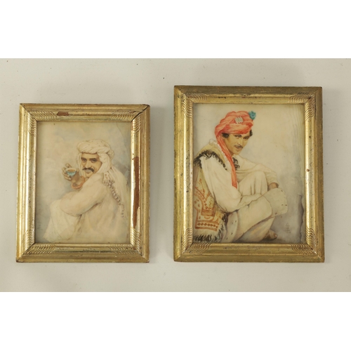 384 - TWO LATE 19TH CENTURY HALF-LENGTH PORTRAITS ON IVORY OF SEATED ARABIC GENTLEMEN inscribed on reverse... 