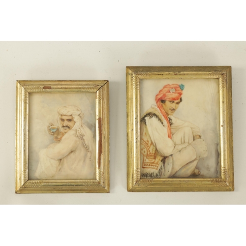 384 - TWO LATE 19TH CENTURY HALF-LENGTH PORTRAITS ON IVORY OF SEATED ARABIC GENTLEMEN inscribed on reverse... 