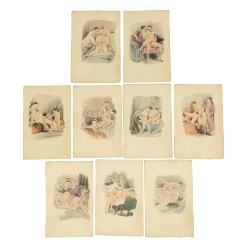 390 - A COLLECTION OF NINE LATE 19TH CENTURY EROTIC WATERCOLOURS (18.5cm by 12cm)