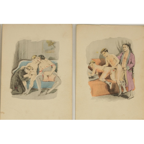 390 - A COLLECTION OF NINE LATE 19TH CENTURY EROTIC WATERCOLOURS (18.5cm by 12cm)