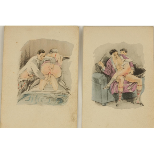 390 - A COLLECTION OF NINE LATE 19TH CENTURY EROTIC WATERCOLOURS (18.5cm by 12cm)