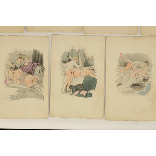 390 - A COLLECTION OF NINE LATE 19TH CENTURY EROTIC WATERCOLOURS (18.5cm by 12cm)