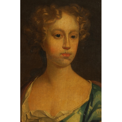 399 - 19TH CENTURY ENGLISH SCHOOL OIL ON BOARD OF A LADY IN THE MANNER OF LELY - gilt swept frame (74cm hi... 