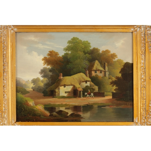 401 - JOHN WALLACE TUCKER (1808-1869) A PAIR OF OILS ON PANELS Water mill and Cottage scenes, titled, sign... 