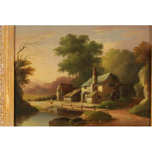 401 - JOHN WALLACE TUCKER (1808-1869) A PAIR OF OILS ON PANELS Water mill and Cottage scenes, titled, sign... 