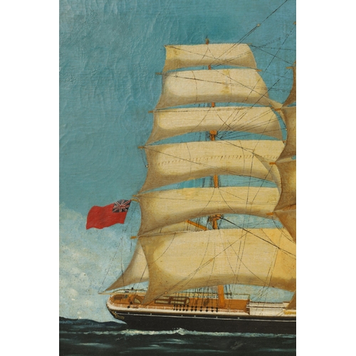 402 - 19TH CENTURY OIL ON CANVAS depicting a clipper in full sail 'Knowsley Hall' - mounted in moulded oak... 