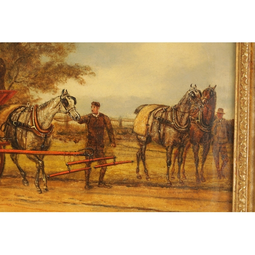 404 - AFTER CHARLES COOPER HENDERSON (1803 - 1877) A PAIR OF 19TH CENTURY OILS ON BOARD COACHING SCENES - ... 