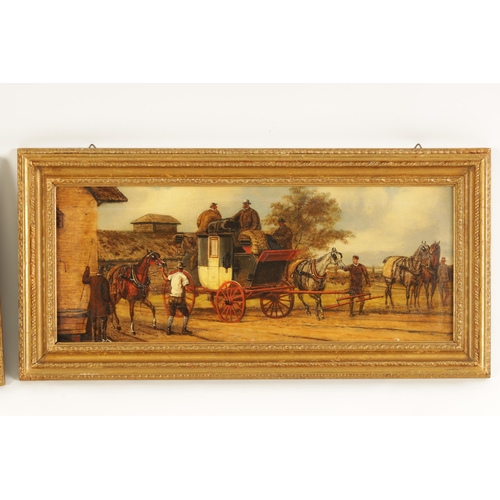 404 - AFTER CHARLES COOPER HENDERSON (1803 - 1877) A PAIR OF 19TH CENTURY OILS ON BOARD COACHING SCENES - ... 