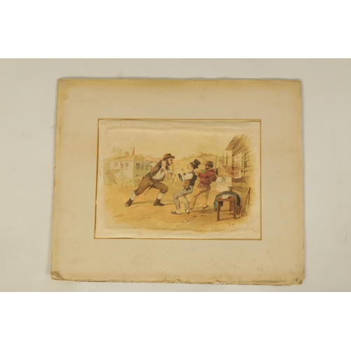 409 - SAMUEL THOMAS GILL (1818-1880) AN ORIGINAL 19TH CENTURY AUSTRALIAN WATERCOLOUR depicting a town scen... 