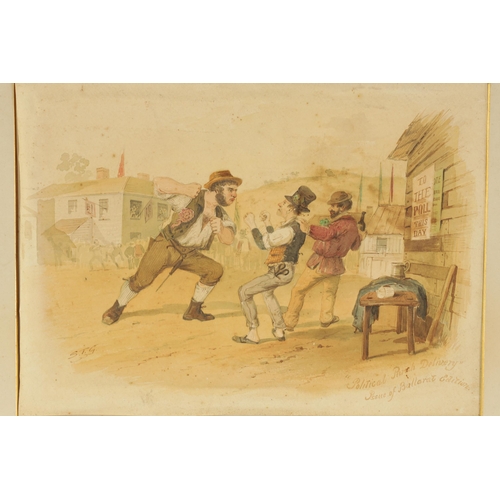 409 - SAMUEL THOMAS GILL (1818-1880) AN ORIGINAL 19TH CENTURY AUSTRALIAN WATERCOLOUR depicting a town scen... 