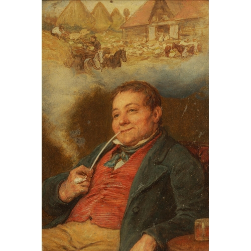 415 - JOHN E HODGSON RA. (1831 - 1895) OIL ON BOARD ‘THE FARMER’S DREAM’ signed and inscribed - leaf mould... 