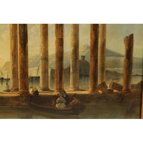 420 - AN EARLY 19TH CENTURY CONTINENTAL OIL ON CANVAS depicting a Mediterranean landscape with Roman ruins... 